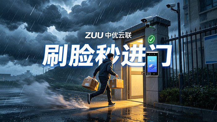 雨中拎快递刷脸进门.jpg